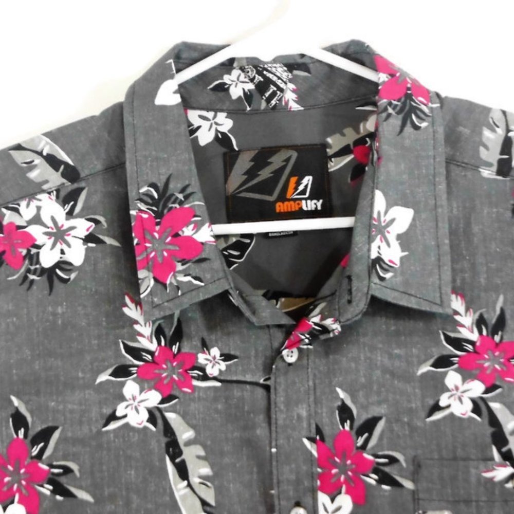 NWT Amplify Mens Gray Floral Hawaiian Shirt - XXL - Picture 8 of 8